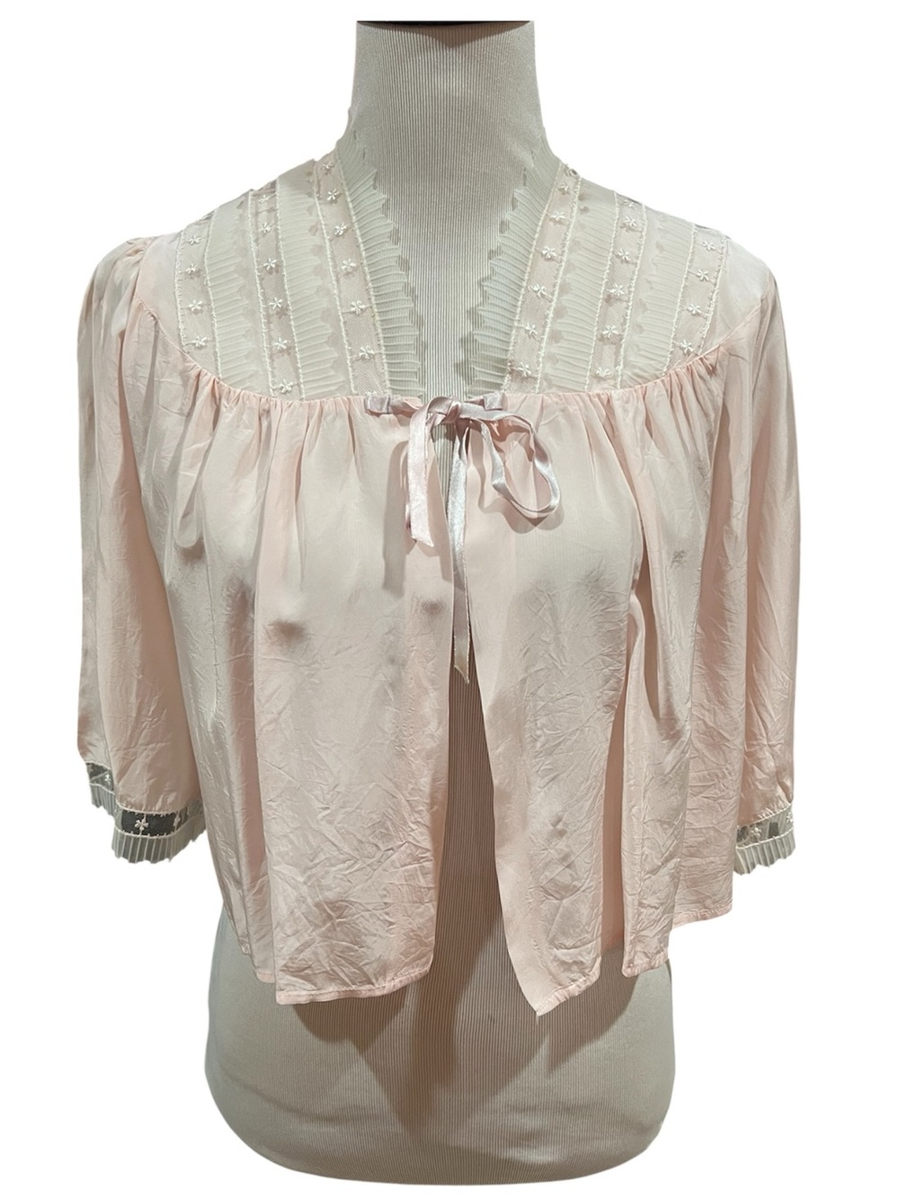 Vintage Dora Gottlieb 50s Dainty Tie Front Nylon Lingerie Bed Jacket Size Small